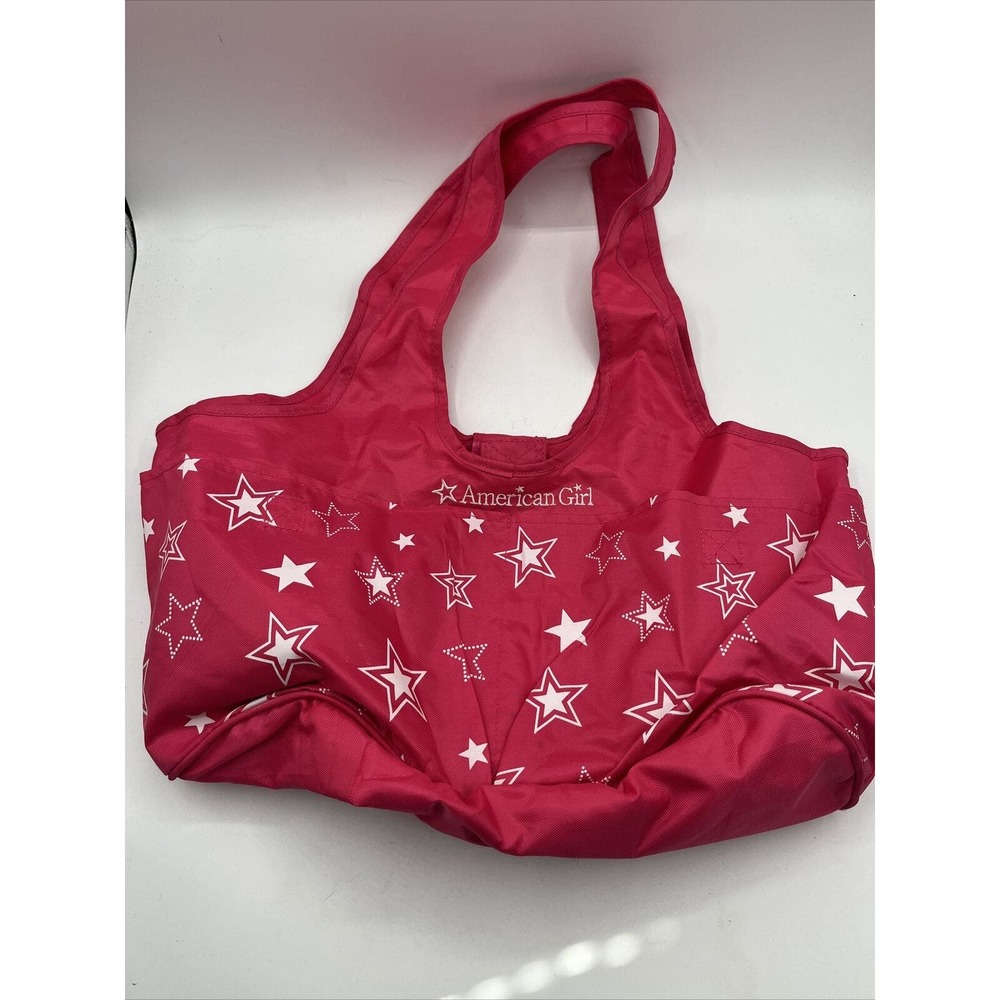 American Girl Dual Tote Bag Doll Cartier Travel Carry Case Pink White Stars